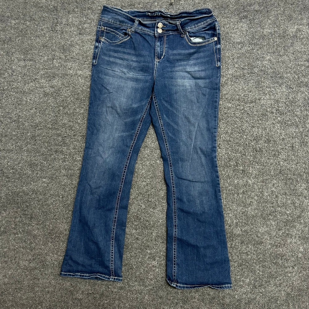 WallFlower Jeans Women Size 17 Blue Bootcut Luscious Curvy Double Button Stretch